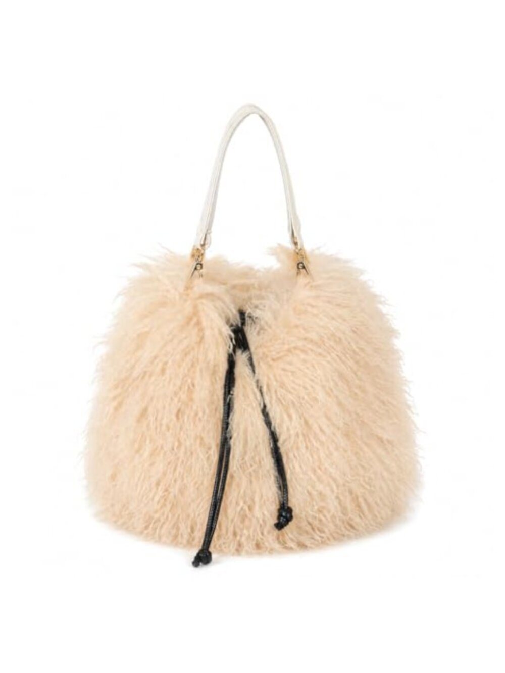 Curly Faux Fur Bucket Bag Drawstring Shoulder Handbag Fluffy Plush Tote